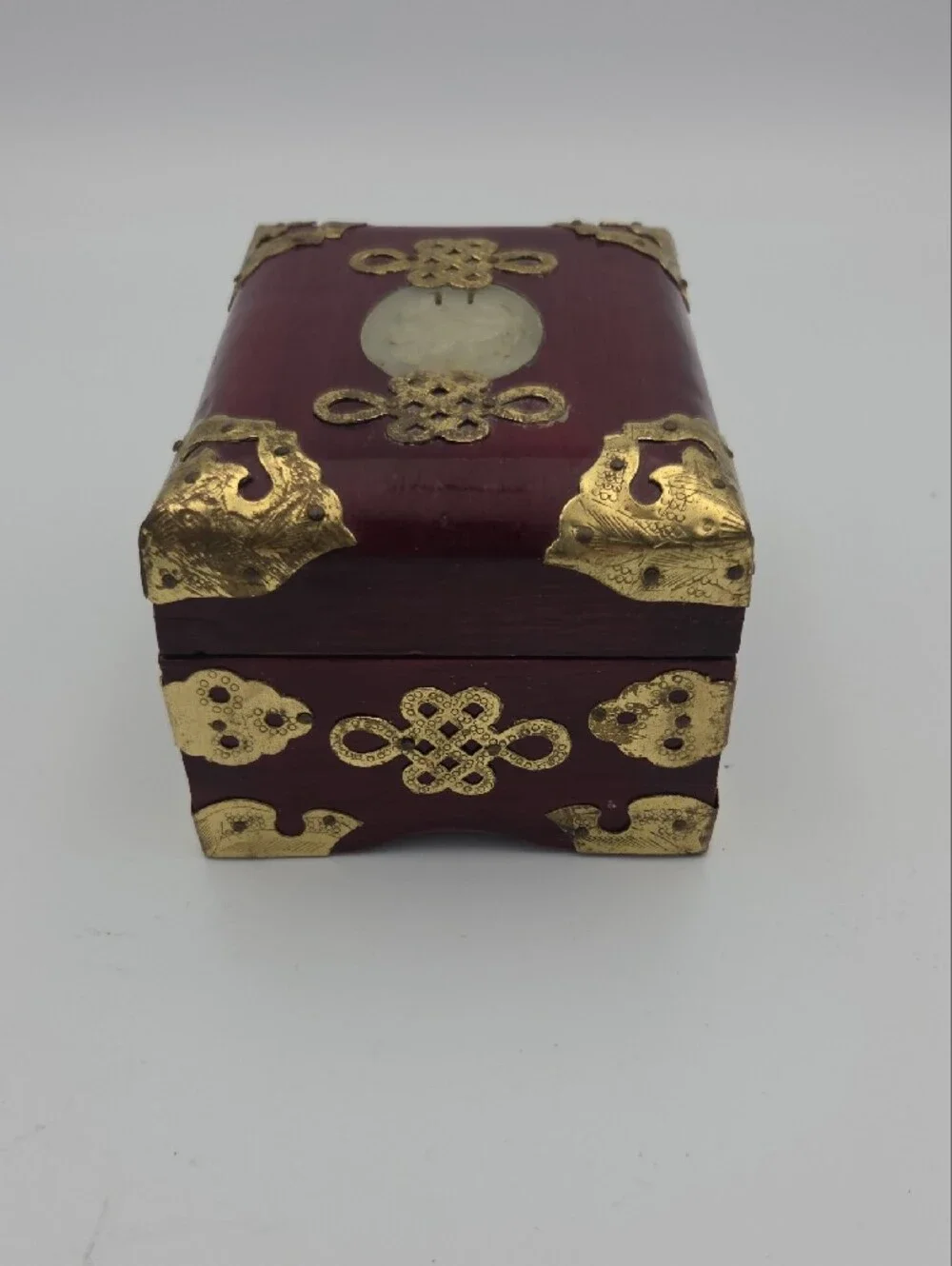 Ornate Red Decorative Jewelry Box with Brass Accents